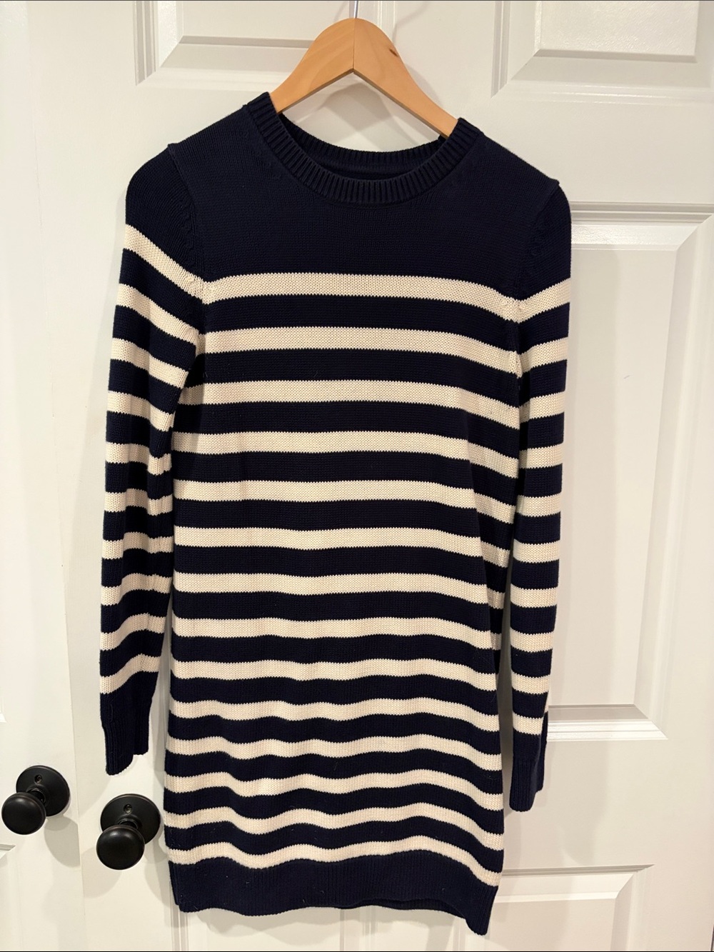 GAP Navy and Cream Striped Crewneck Sweater Dress